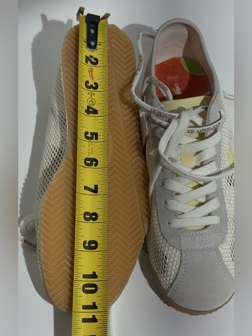 NWT FP Movement Lacoste Women’s Cream & Yellow Mesh Suede Club Low Sneakers - Picture 16 of 16